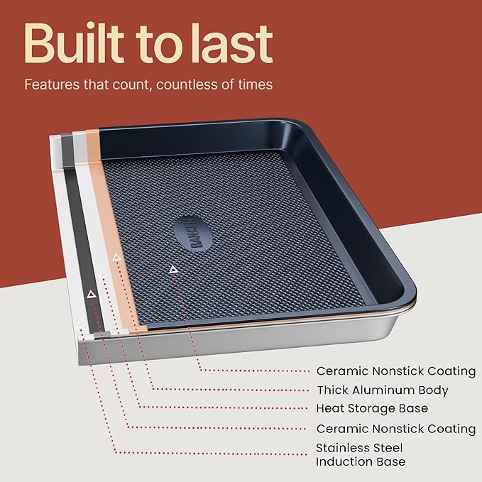 Diamond Bottom Cookie Sheet Set of 2, Nonstick Blue Carbon Steel Baking Pans for Crisp Baking, Space-Saving Stackable Trays, PFOA, PFOS, PTFE Free, Oven Safe Up to 450°F, Small & Medium Pans