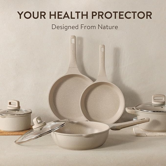 CAROTE Pots and Pans Set Nonstick, Cookware Set Non Stick, Induction Cookware Sets, Kitchen Cooking Set with Stay-Cool Handles, 10 Piece