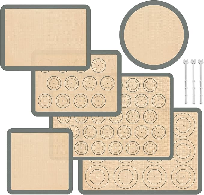 Silicone Baking Mat Set of 6, Silicone Mats for Baking, Baking Sheets Non Stick for Macaron, Cookie, Pizza, Bread and Pastry, Baking Supplies for Oven, Food Grade Reusable