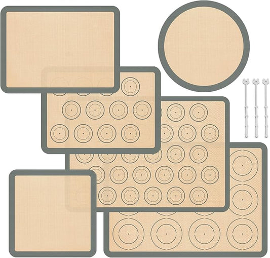 Silicone Baking Mat Set of 6, Silicone Mats for Baking, Baking Sheets Non Stick for Macaron, Cookie, Pizza, Bread and Pastry, Baking Supplies for Oven, Food Grade Reusable