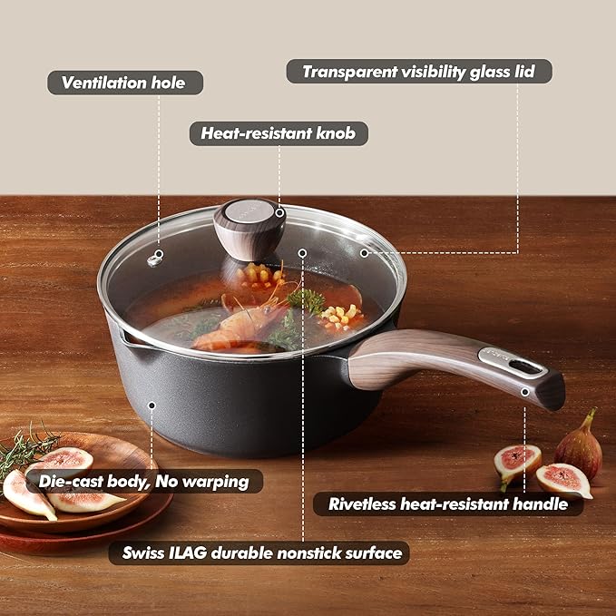 SENSARTE 2.0 & 3.0 Quart Sauce Pan Sets with Lid, Cooking Pots Set, Nonstick Saucepan Set with Pour Spout, Small Kitchen Pot, Non toxic Saucepot, Induction Comptable, Easy to Clean, PFOA Free