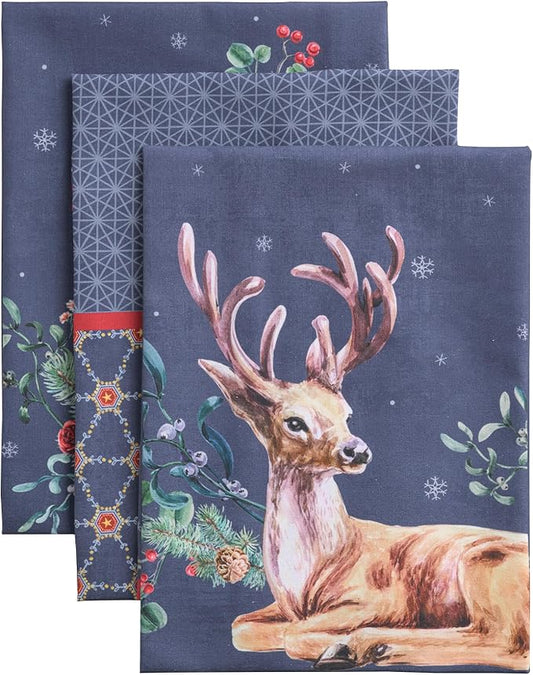 Maison d' Hermine Kitchen Towels Set of 3 100% Cotton 20" x 27.5" Reusable Cloth Tea Dish Towels Absorbent with Hanging Loop for Kitchen Dining Thanksgiving Christmas Decorations (Christmas Joy)