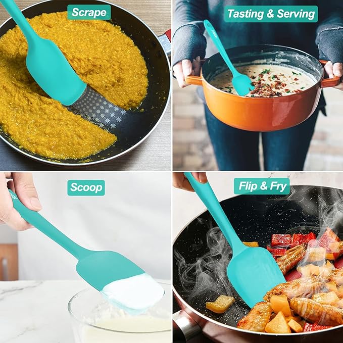 Silicone Spatula Set, High Heat Resistan Rubber Spoon Spatula, Non-Stick Spoonula with Seamless One Piece Design, Flexible Scrapers Baking Mixing Tool, 3 Pack, teal