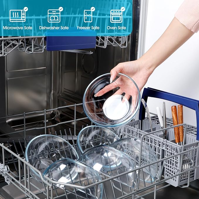 NUTRIUPS 6 Inch Glass Bowls, Small Glass Bowl Set, Clear Tempered Glass Salad Bowls for Kitchen Microwave and Oven Safe