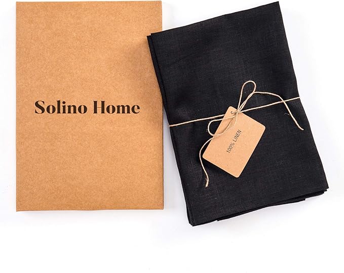 Solino Home Black Linen Napkins Set of 4 - 100% Pure Linen Cloth Washable Dinner Napkins 20 x 20 Inch for Fall, Autumn, Winter, Thanksgiving, Christmas, Holiday - Fete