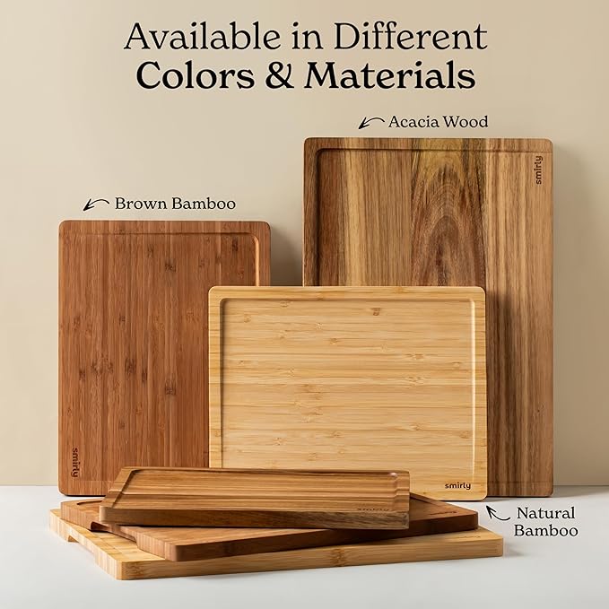 SMIRLY Bamboo Cutting Board Set, Chopping Board and Wooden Cutting Boards for Kitchen, Small Wood Cutting Board and butcher block (Acacia Wood, 2 Pack)