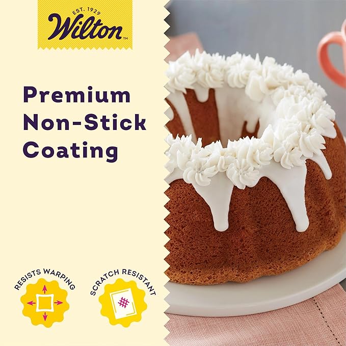 Wilton Gold Non-Stick 9.49 in Fluted Bundt Cake Pan, Stainless Steel Bakeware, Made without PFAS, Packaging May Vary (Pack of 4)