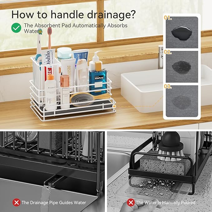 Yofidra Sponge Holder for Kitchen Sink Organizer Caddy: Sink Sponge with Instant Drying Stone, Metal Stainless Steel Basket Home Decor Storage and Organization Accessories 9.5" X 5.5" X 5.7" (White)