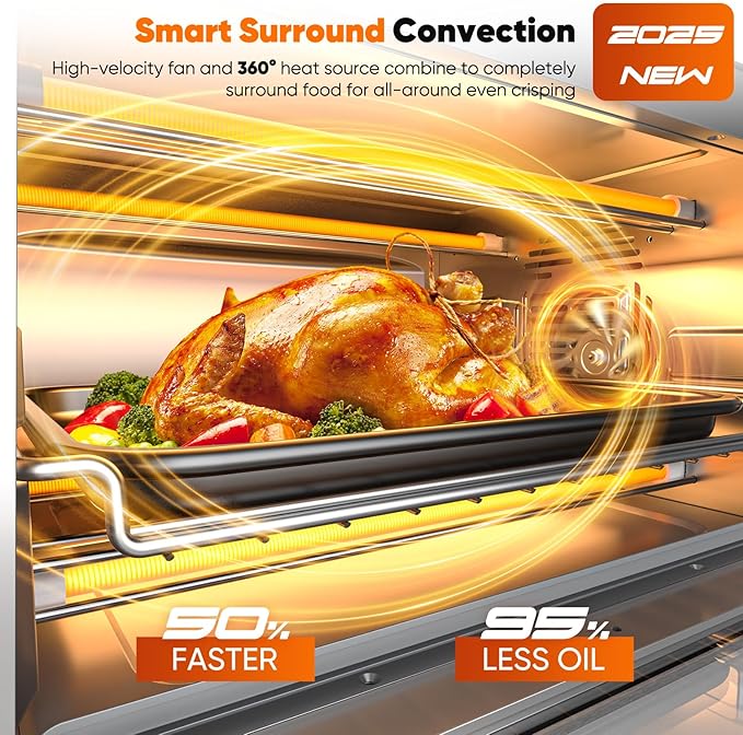 Nuwave Bravo Pro Smart Air Fryer Toaster Oven Combo, 12-in-1 Functions with Quicker & Even Crisp Technology, 1800W, 50-450°F, PFAS-Free, 21QT, Cinnamon