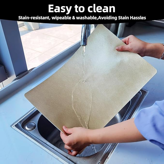 Vinyl Placemats Set of 6-12×17.7 Inch Waterproof & Heattable Placemats, Fall Faux Leather Wipeable Outdoor Table Mat for Dining, Kitchen, Indoor Outdoor Use (Gold/Silver, Brushed Metal