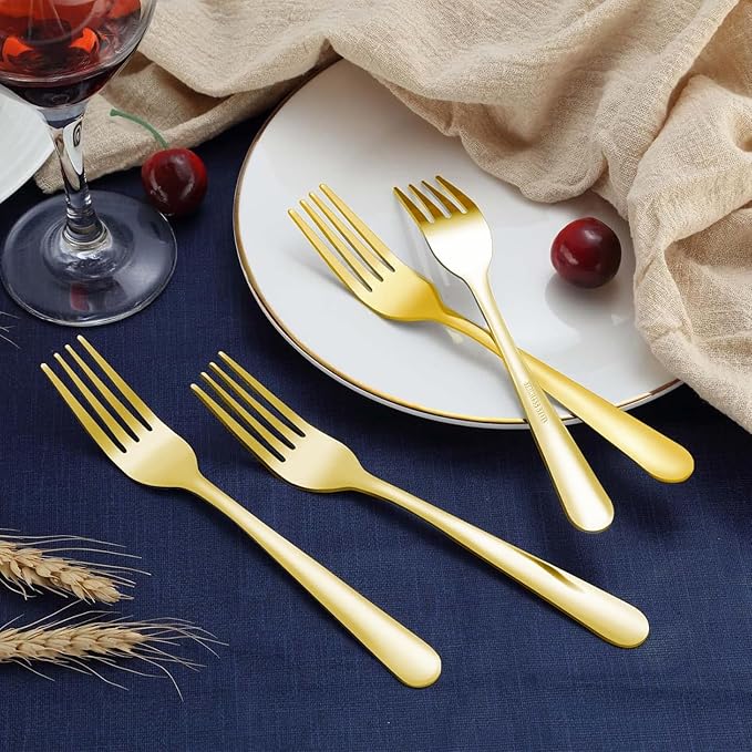 Gold Forks - 36-Piece Dinner Forks Set, 8 Inches Stainless Steel Silverware, Use for Home, Kitchen and Restaurant - Mirror Polished, Dishwasher Safe
