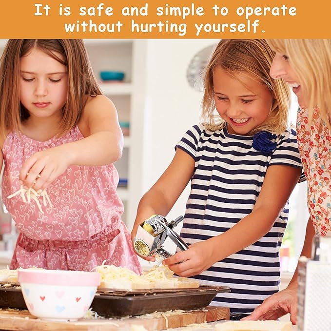 Honoson Rotary Cheese Grater Stainless Steel Handheld Rotary Parmesan Grater Cheese Cutter Slicer Shredder with 4 Stainless Drum for Grating Hard Chocolate Nuts Kitchen Tool