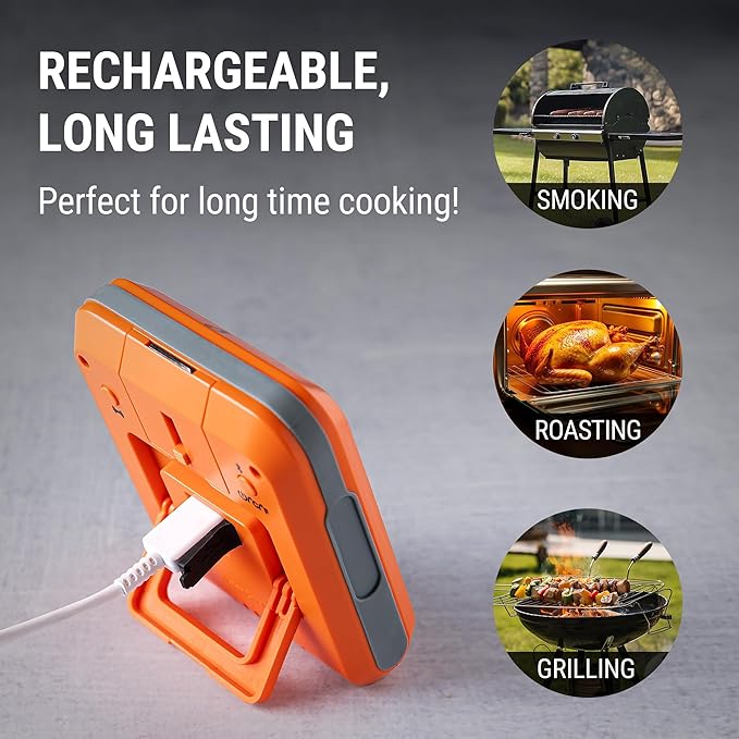 ThermoPro 650 ft Wireless Meat Thermometer Digital for Grilling and Smoking, 2 Probes Bluetooth Meat Thermometer for Cooking Turkey Fish Beef, Rechargeable Smoker Accessories for BBQ Oven