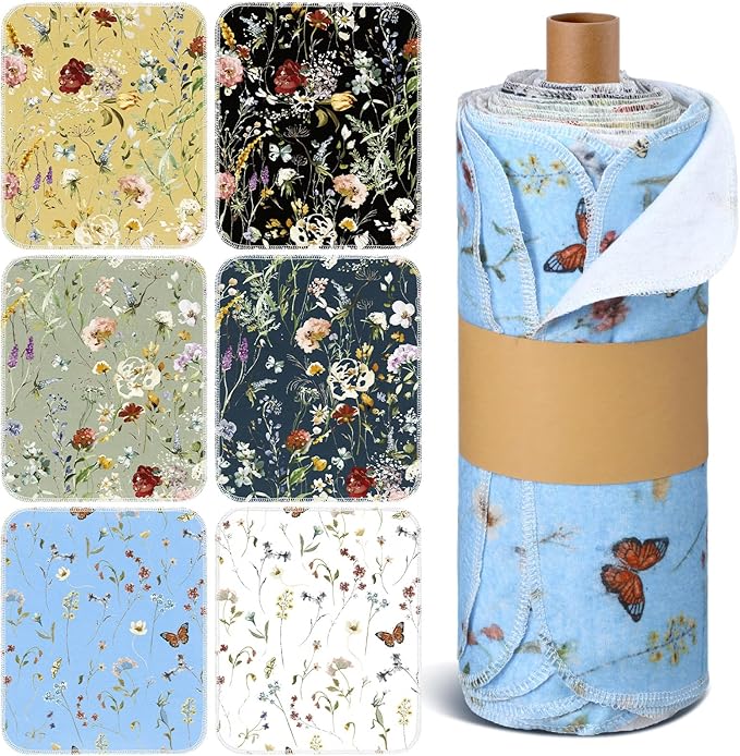 36 Pack Reusable Cleaning Cloths Washable Cotton Kitchen Dish Towels for Home Christmas Party Supplies Bulk, 9.84x11.81in (Rich Flowers)