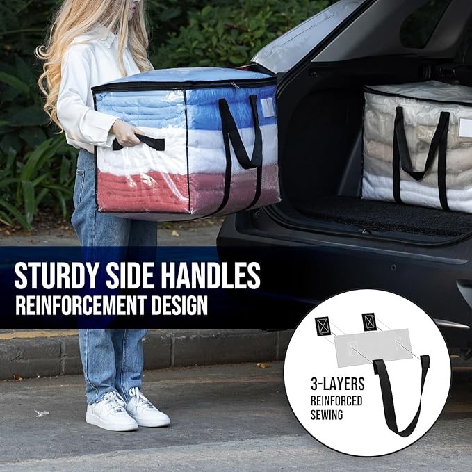 TAILI Extra Large Moving Bags, 12 Pack Clear Heavy Duty Totes for Storage with Visible Window, Wrap Around Handles, Storage Bags for Space Saving, Alternative to Moving Boxes