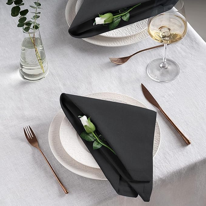 Bedding Craft Cotton Dinner Cloth Napkins Set of 12 – 18x18 Dark Grey Fabric – Reusable & Machine Washable Dinner Napkins for Weddings, Restaurants & Everyday Use