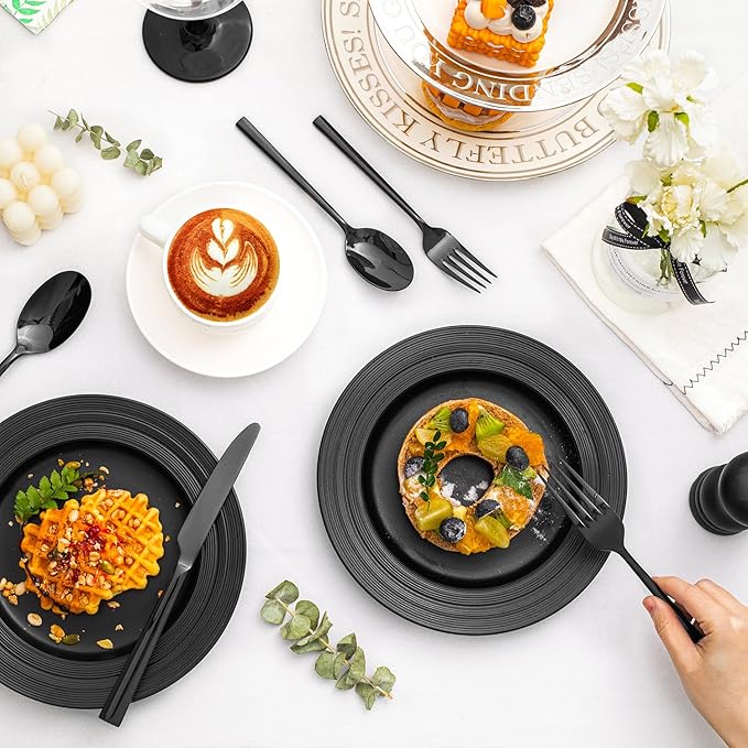 KINGSTONE Black Silverware Set, 40-Piece Forged Flatware Set Cutlery Set Premium Stainless Steel, Service for 8, for Kitchen, Home, Wedding, Party, Mirror Polished and Dishwasher Safe