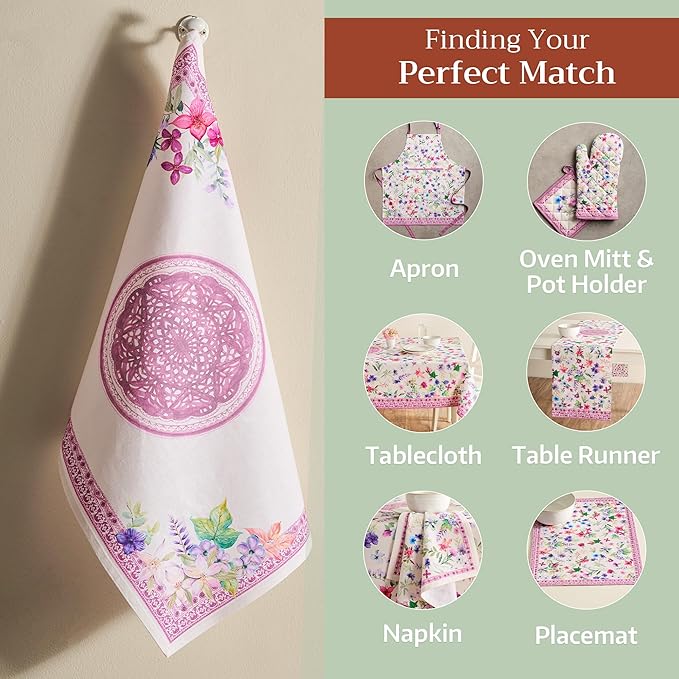 Maison d' Hermine Kitchen Towels Set of 3 100% Cotton 27.50" x 20" Reusable Cloth Tea Dish Towels Absorbent with Hanging Loop for Kitchen, Home, Dining, Cocktail Parties Spring/Summer (Chardon)