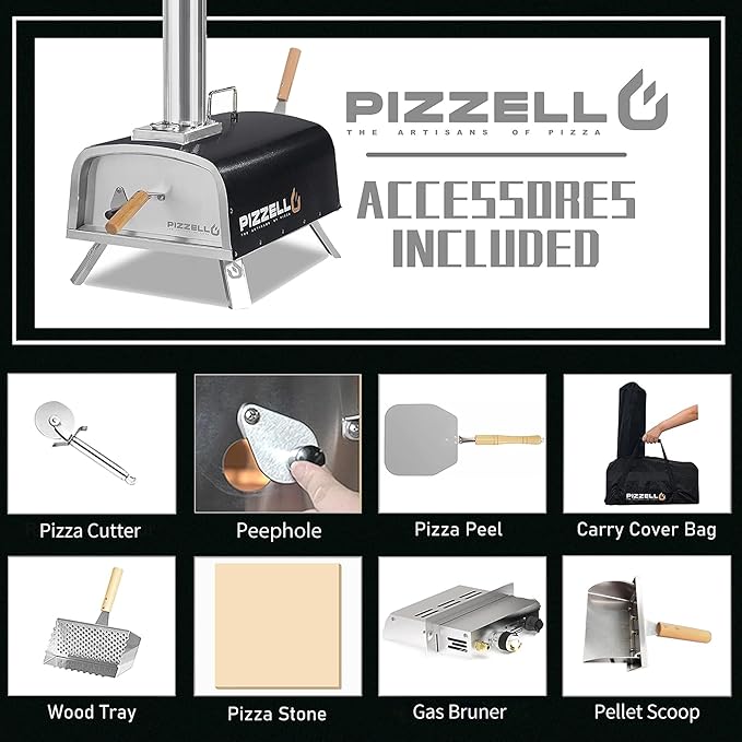 12" Outdoor Pizza Oven Propane and Wood Fired Pizza Maker Multi-Fuel Pizza Ovens with Gas Burner, Wood Tray, Stone, Pizza Peel, Cover, Forte Gas (Black)
