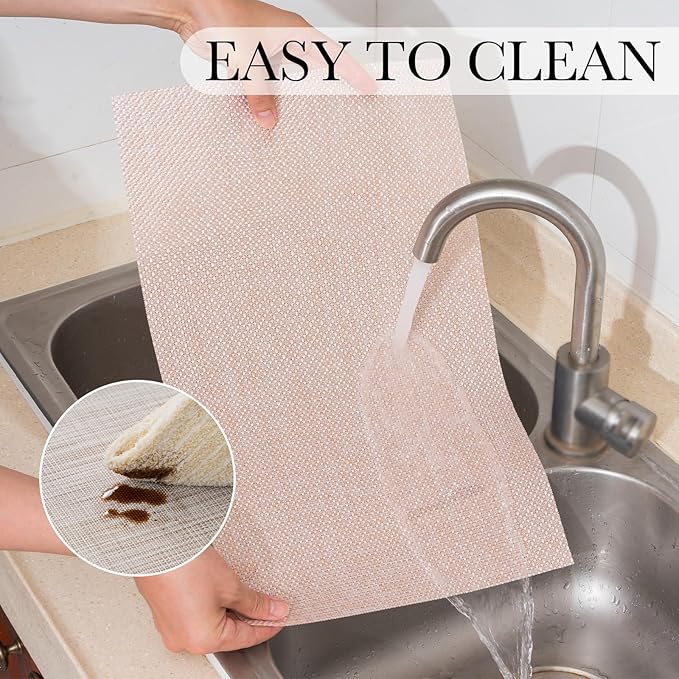 BACKTOEDEN Placemats Set of 6 Heat Resistant Washable Wipeable Placemat Woven Non-Slip Foldable Vinyl/Plastic Place Mats Indoor/Outdoor Mat Kitchen Dining Table Pad, Bright Silk Pink