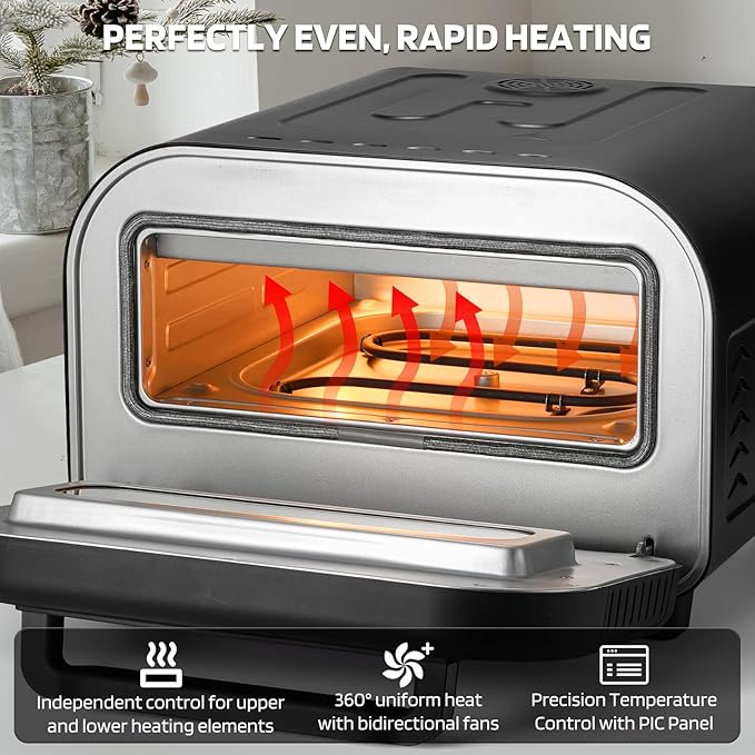Lagute Indoor Pizza Oven, 12 Inch Electric Countertop Pizza Maker with 6 Preset Modes, 850°F High Heat in 90 Seconds, Dual Heating Components, Pizza Stone & Peel Included