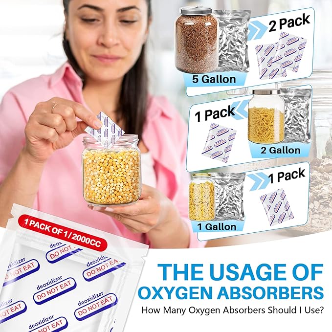 2000cc Oxygen Absorbers for Food Storage - 30 Count Individually Wrapped Oxygen Absorbers for Long Term Food Storage, Work with Mylar Bags, Mason Jars, Freeze Dryer to Dehydrated & Preserved Foods