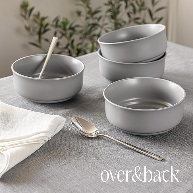 over&back 100%-Linen Woven Tablecloth - Colorful Dining Room Table Cover - Mitered Corner Hems - Machine Washable - Kitchen and Home Decor - Grey - 70x108