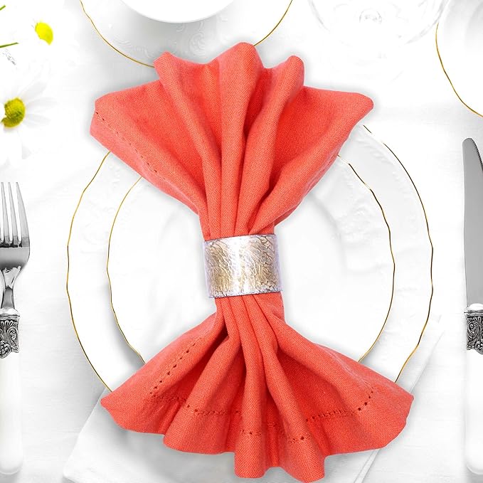 Urban Villa Fall Cloth Napkins Hemstitch Dinner Napkins Orange Color 20''x20'' (Set of 12) 100% Cotton Absorbent Napkins Soft Durable Reusable Washable Ideal for Events Parties Everyday use