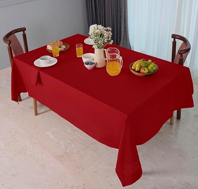 D'Moksha Homes Red Linen Tablecloth 60 x 126 Inch - 100% Pure Linen Table Cloth for Rectangle Tables - Machine Washable Tablecloth for Fall, Autumn and Halloween