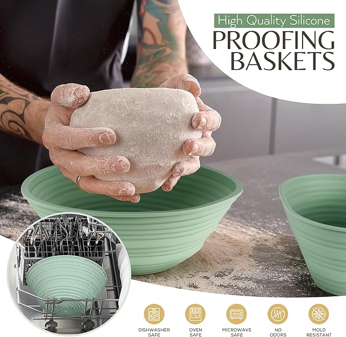 Banneton Bread Proofing Basket, Sourdough Baking Supplies, Sourdough Starter Kit Beginners, Bread Lame, Danish Dough Whisk, Bread Basket, Sourdough Banneton Basket (Sage Green 2)