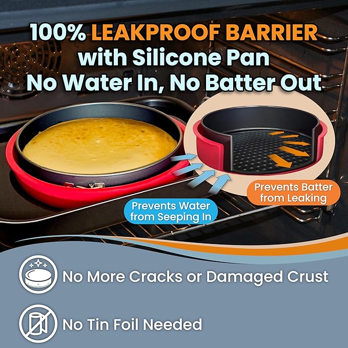 Springform Pan 9 Inch NONSTICK - Cheesecake Pan with Silicone Sleeve – NO LEAKS in Water Bath - No Foil Wrap Needed - Easy Cake Release – Sturdy Build - Heavy-Gauge Carbon Steel 0.4 mm