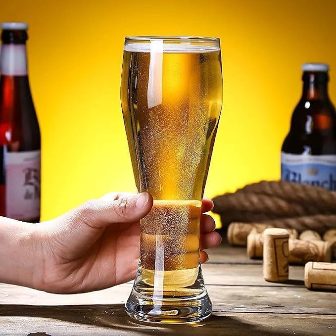 100% Hand Blown Artistry Pilsner Beer Glasses 18.5 oz Capacity Ultra-Thin Craft Lead-Free for Beer Drinking Bliss Bar Glassware creative base Beer Glasses 4pack