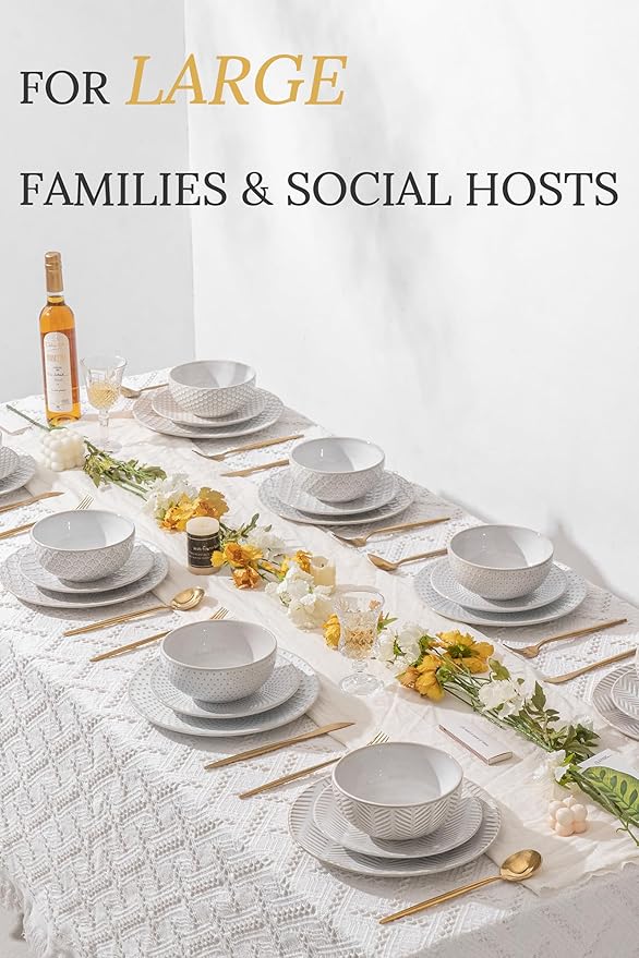 24 Piece Dinnerware Sets for 8, Premium Stoneware Plates and Bowls Sets, Microwave & Dishwasher Safe, Elegant Dishes for Entertaining & Special Occasions – A Stunning Gift for Large Families