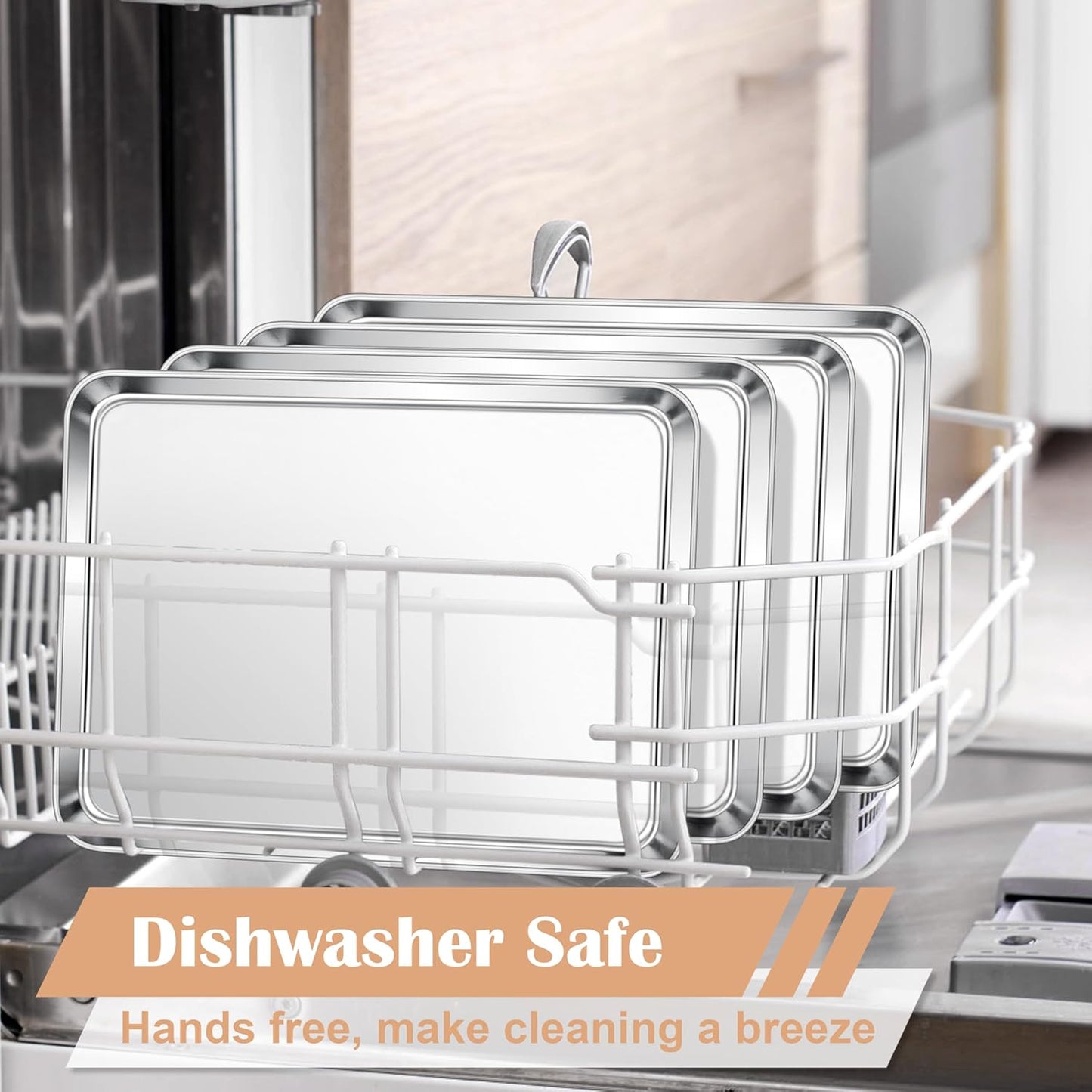 E-far Baking Sheets Set of 4, 16” x12” x 1” Stainless Steel Cookie Sheets Pans for Oven, Non-toxic Metal Trays for Baking Cake Cookie, Healthy & Rust Free, Mirror Finish & Dishwasher Safe