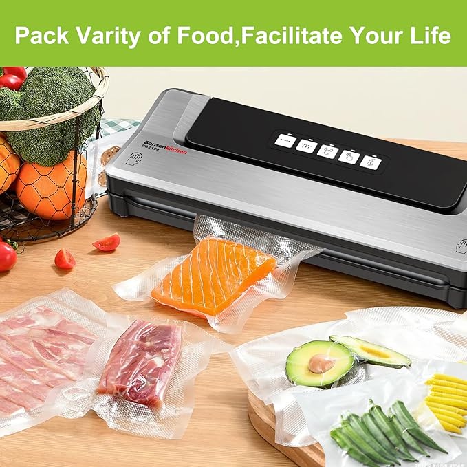 Bonsenkitchen Vacuum Sealer Bags, 11 in x 50 ft Rolls 2 Pack Seal Bags for Food Storage Saver, BPA Free, Commercial Grade Textured Food Roll Bags, Customized Size Bag for Sous Vide Cooking,VB3210