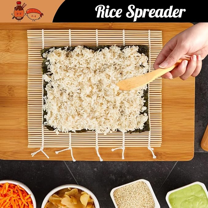 No Plastic Bamboo Sushi Making Kit, Sushi Roller, 2 Bamboo Sushi Rolling Mats, 5 Pairs Chopsticks, Sauce Dish & More - Natural Sushi Maker Set for Beginners DIY Sushi at Home