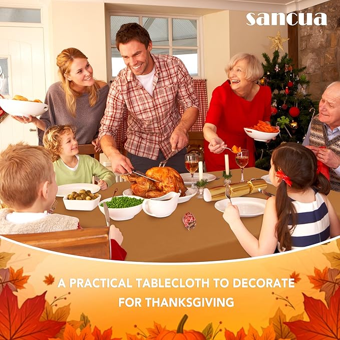 sancua Fall Tablecloth Rectangular for 6 Foot Tables - 60 x 102 Inch - Stain and Wrinkle Resistant Rectangle Table Cloth, Fabric Thanksgiving Table Cover for Dining Tables, Buffet Parties, Bronze