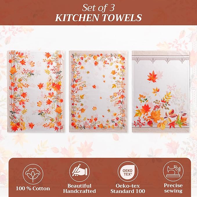 Maison d' Hermine Kitchen Towels Set of 3 100% Cotton 20" x 27.5" Reusable Cloth Tea Dish Towels Absorbent with Hanging Loop for Kitchen Dining Thanksgiving Christmas Decorations (Amarante)