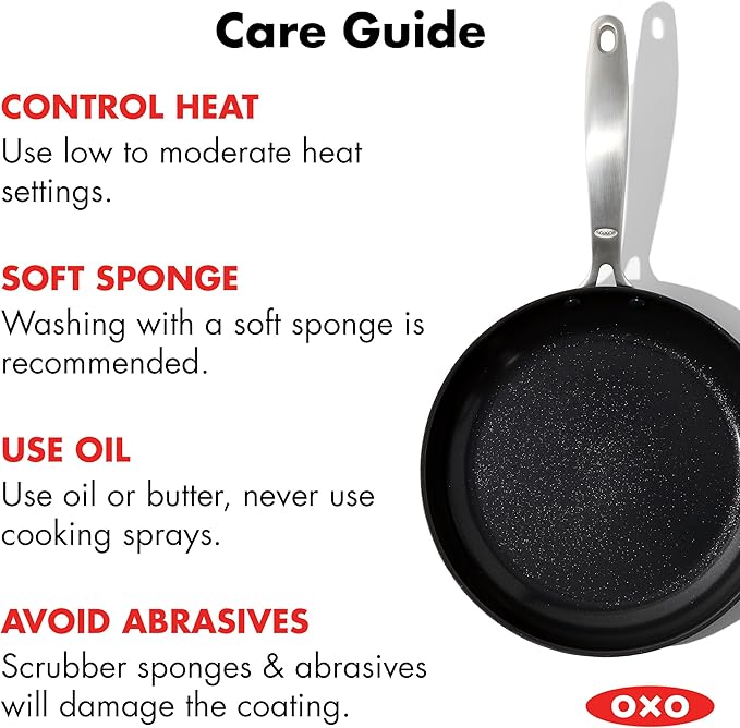 OXO Enhanced 8” Nonstick Frying Pan Skillet, Ceramic PFAS-Free Cookware, Stainless Steel Handle, Eggs & Omelets, Dishwasher & Oven Safe, Biscuit Brown