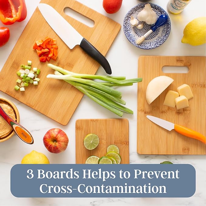 Totally Bamboo 3-Piece Bamboo Cutting Board Set – Wooden Cutting Boards for Kitchen – Great for Chopping and Serving – Large, Medium & Small Sizes for Food Prep