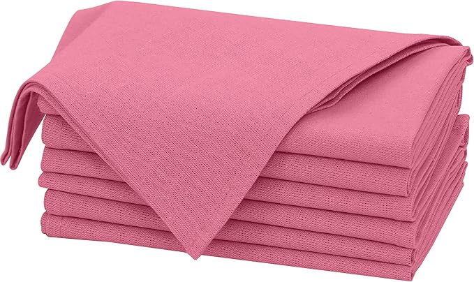 Ruvanti Linen Napkins Set of 6, 18x18 Cloth Napkins, Cotton Linen Blend Napkins Cloth Washable, Soft, Reusable Dinner Napkins for Wedding, Parties, Christmas, Thanksgiving, Everyday Use - Pink