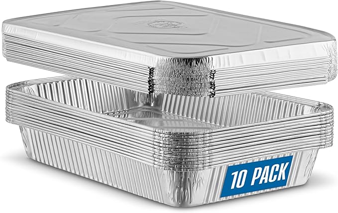 PLASTICPRO 10 Pack Aluminum Pans 12.5'' x 9" Disposable Pans with Covers Heavy Duty 4 lb Foil Pans for Baking and Cooking