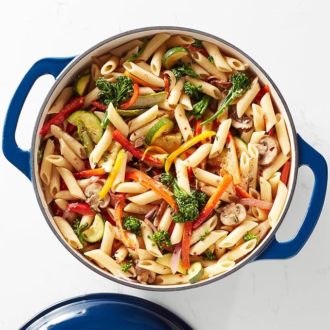 Amazon Basics Cast Iron Dutch Oven Pot with Lid, Enameled, Round, Dual Handles, Heavy-Duty, Medium, 6-Quart, Navy