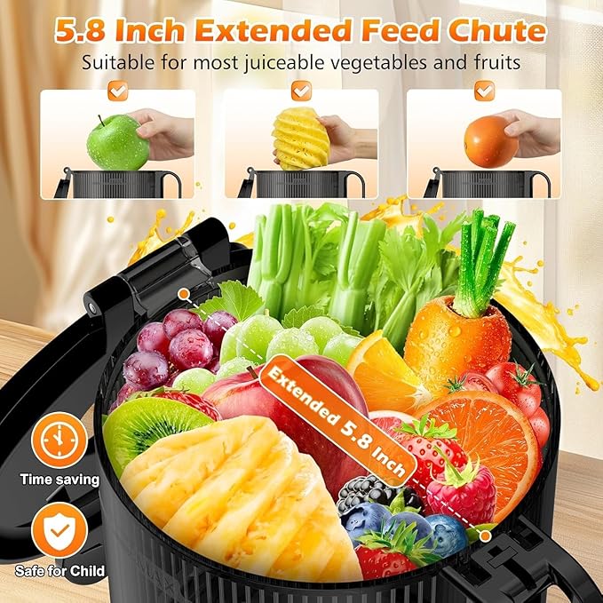 Juicer Machines with 5.8" Large Feed Chute, 400W Cold Press Juicer for Whole Vegetables and Fruits, Slow Masticating juicer Easy to Clean Juice Extractor Machine High Juice Yield(Titanium Gray)