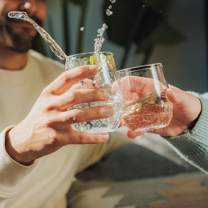 Unbreakable Stemless Wine Glass – Set of 2, 12oz, Dishwasher Safe, BPA-free Tritan, Clear Stemless White Wine Glasses, Shatterproof for Indoor, Outdoor, Everyday Use. Reusable, Made in the USA