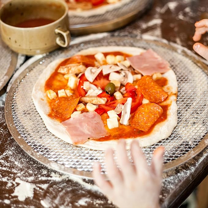 LRui Pizza Screen,14 Inch,12 Pack,Seamless Aluminum Pizza Pan With Holes.