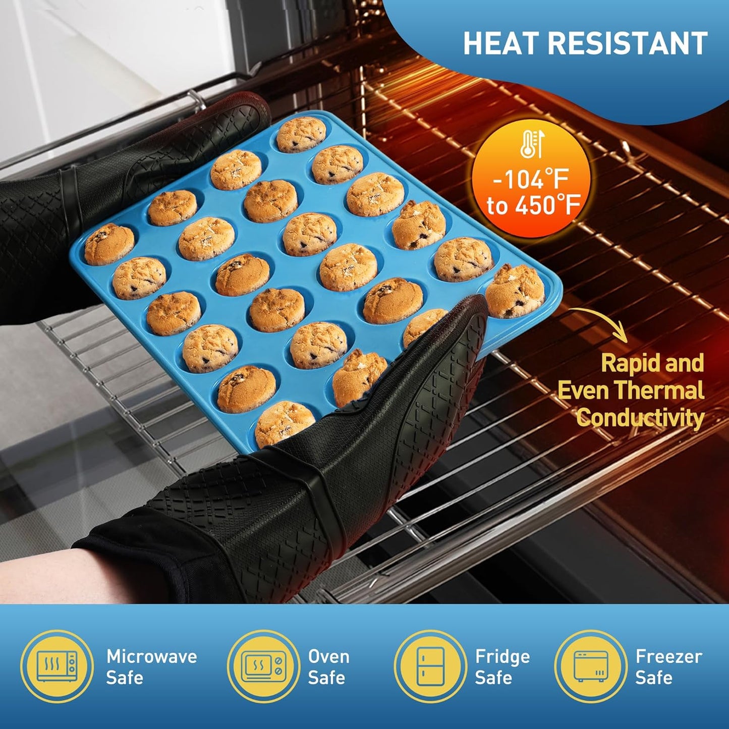 2 Pack 24 Cups Mini Muffin Pan with Metal Reinforced Frame Silicone Molds Baking Pans Molde Silicona Para Reposteria Tart Pans for Baking Mini Moldes Para Pasteles Molde Para Flan