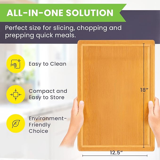 Extra Large Bamboo Cutting Board Featuring 18 Inch Wood Cutting Boards for Kitchen with Glue-Free Surface™ – Non-Toxic Wooden Chopping Boards, FSC-Certified, Durable Carving Boards - Rectangle