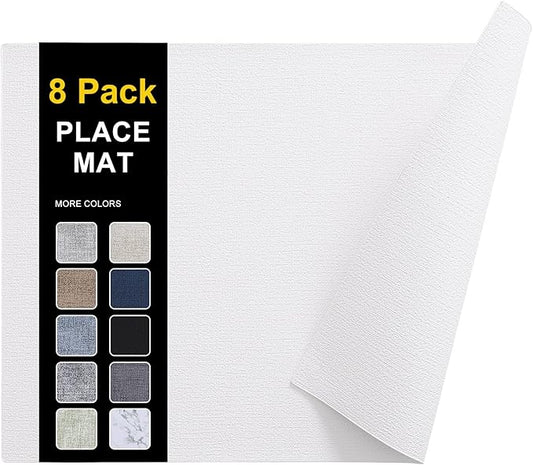 homing Faux Leather Heat Resistant Placemats 8 Packs, Waterproof Wipeable Dining PU Place Mats for Indoor & Outdoor, Easy to Clean, White