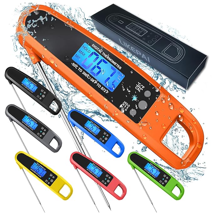 Instant Read Meat Thermometer for Kitchen Cooking, Ultra Fast Precise Waterproof Digital with Backlight, Magnet and Foldable Probe for Food,Deep Fry, Outdoor BBQ, Grill(Orange)